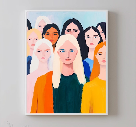 Diverse Women Crowd Portraits Colorful Modern Empowerment Art Poster