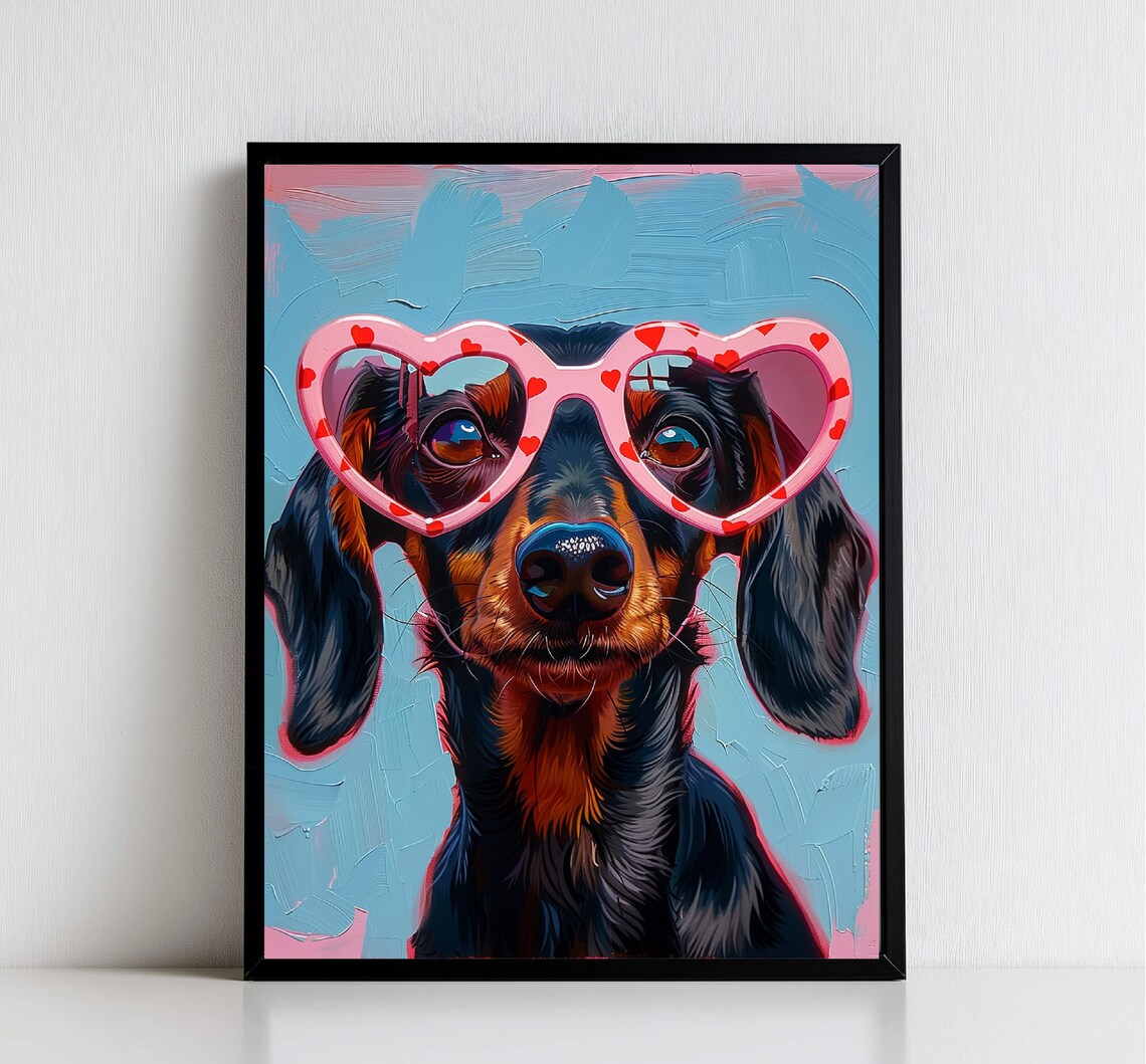 Dachshund Wearing Pink Heart Sunglasses Pop Art Dog Wall Art - Image 3