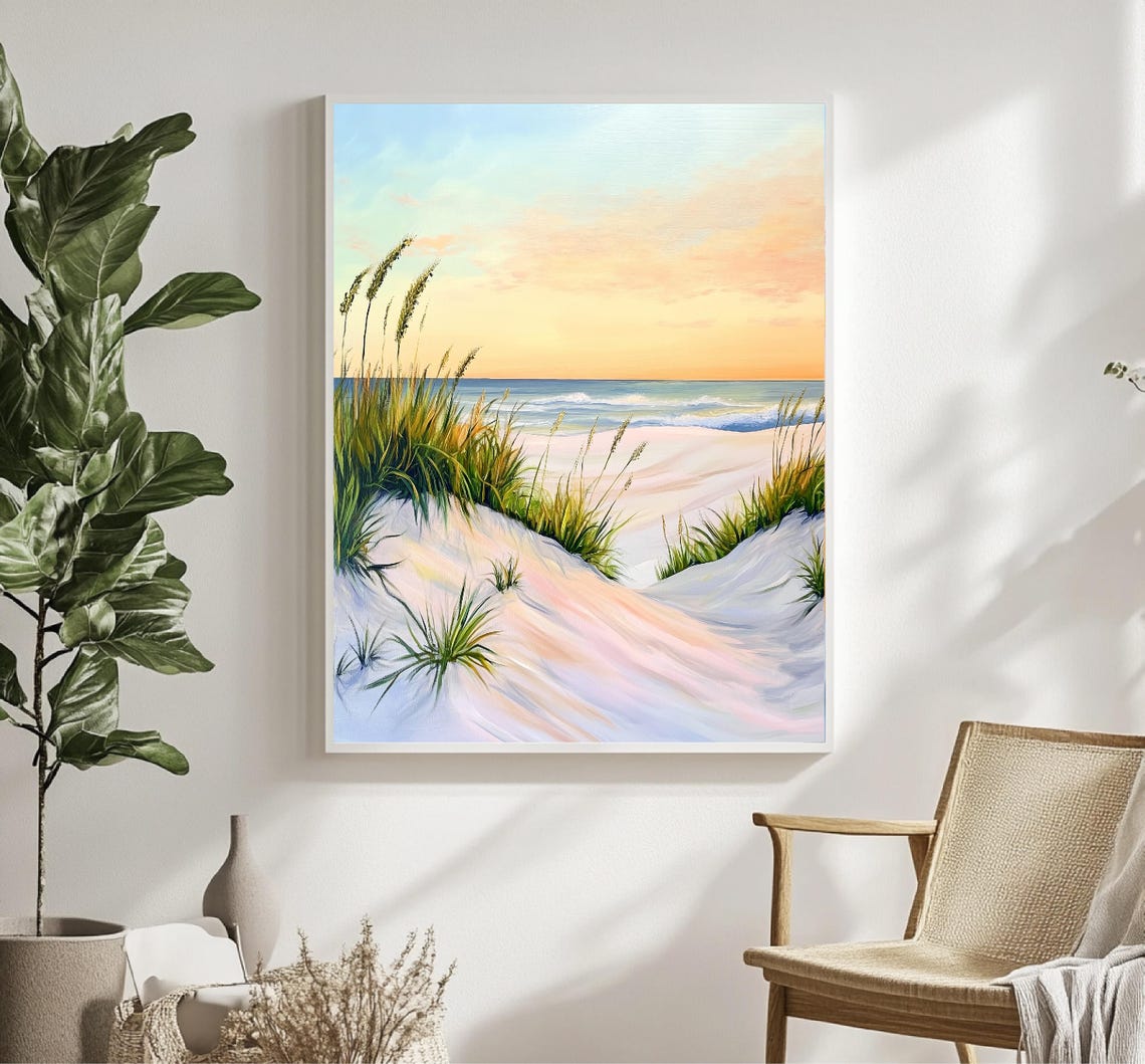 Beach Sand Dunes Sea Grass Sunset Ocean Waves Coastal Art Poster - Image 3