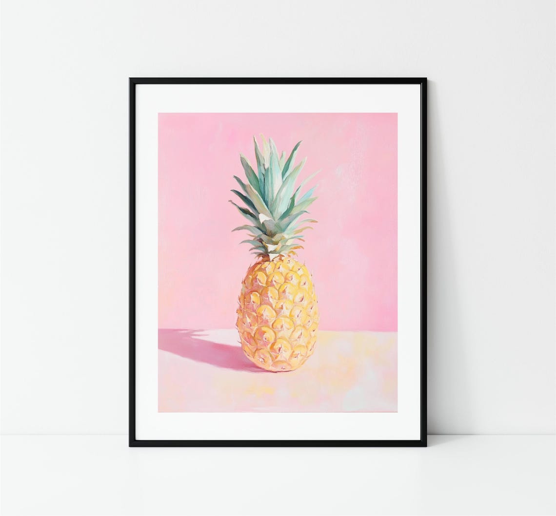 Pastel Pineapple Watercolor Pink Background Tropical Fruit Print - Image 3