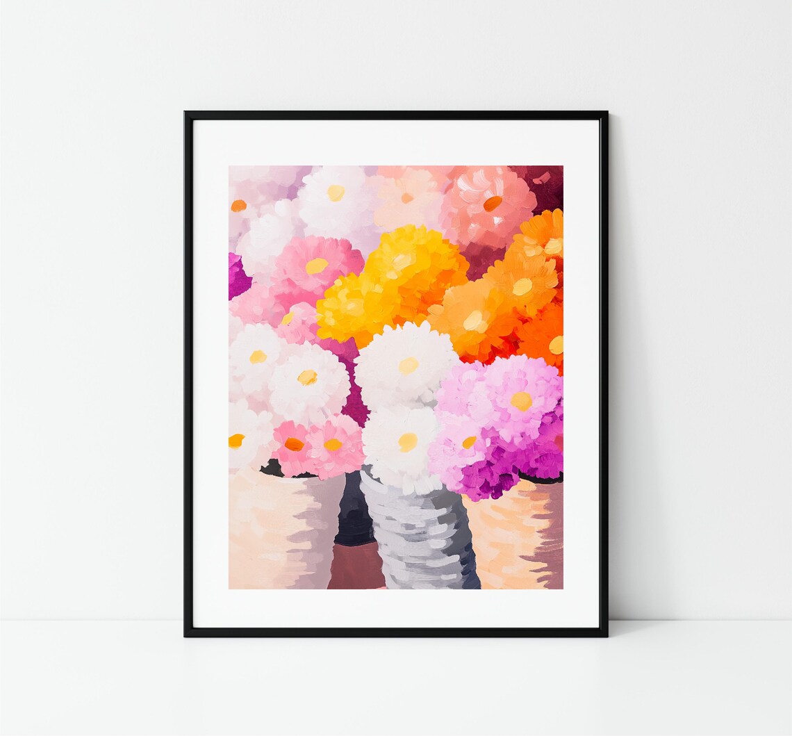 Colorful Daisy Bouquet Painting Pink White Yellow Floral Art Poster - Image 3