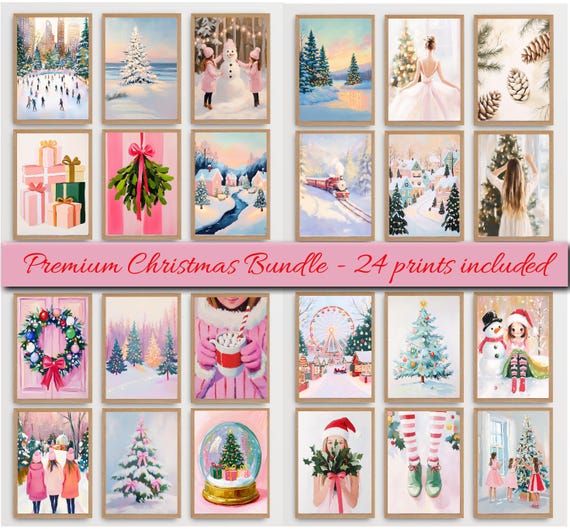 Pink Christmas Wall Art Bundle Of 15 Pastel Christmas Art Pink Christmas Decor Cute Christmas Decorations Pink Santa Poster