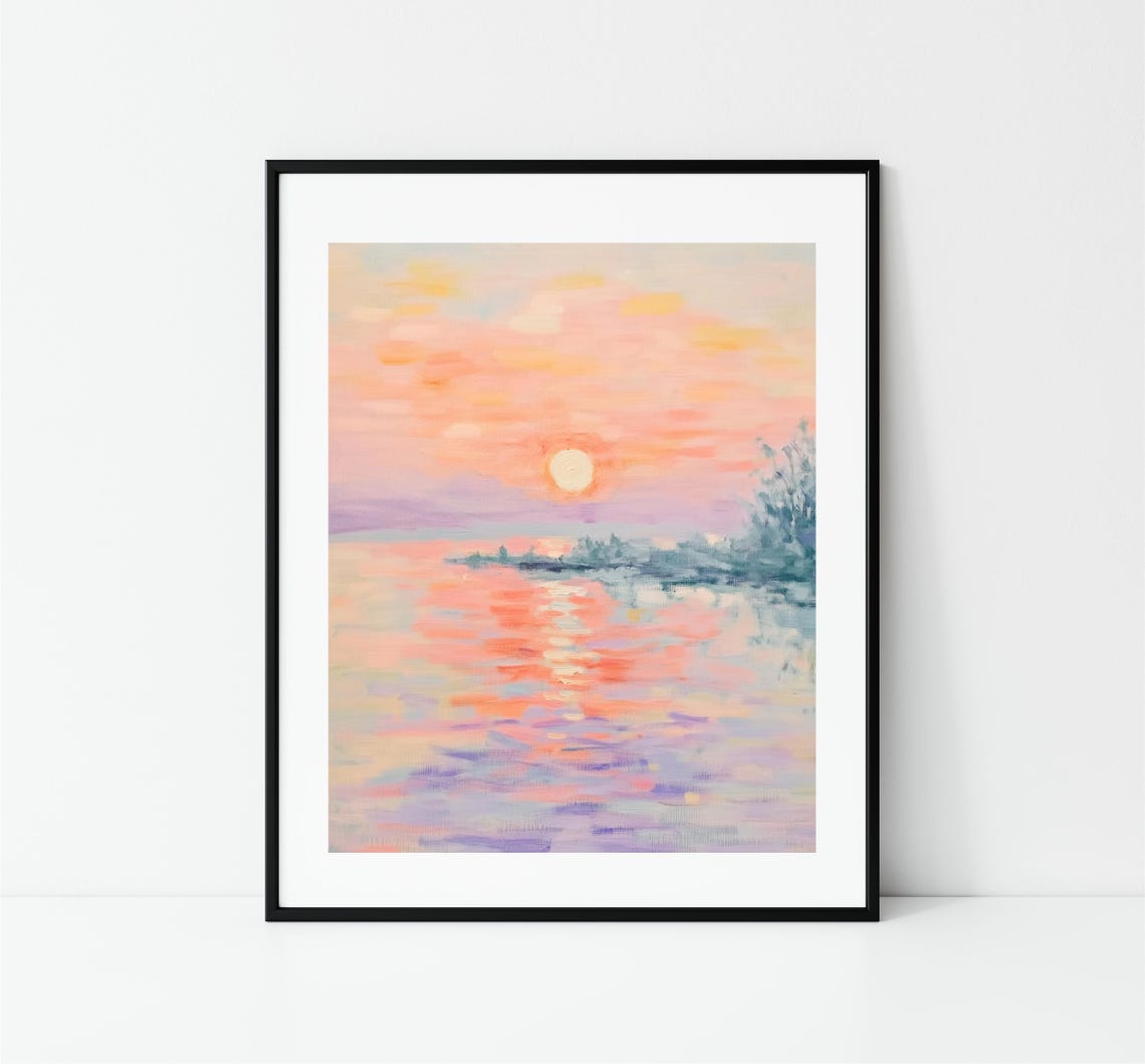 Pastel Ocean Sunset Sun Over Water Impressionist Seascape Poster - Image 3