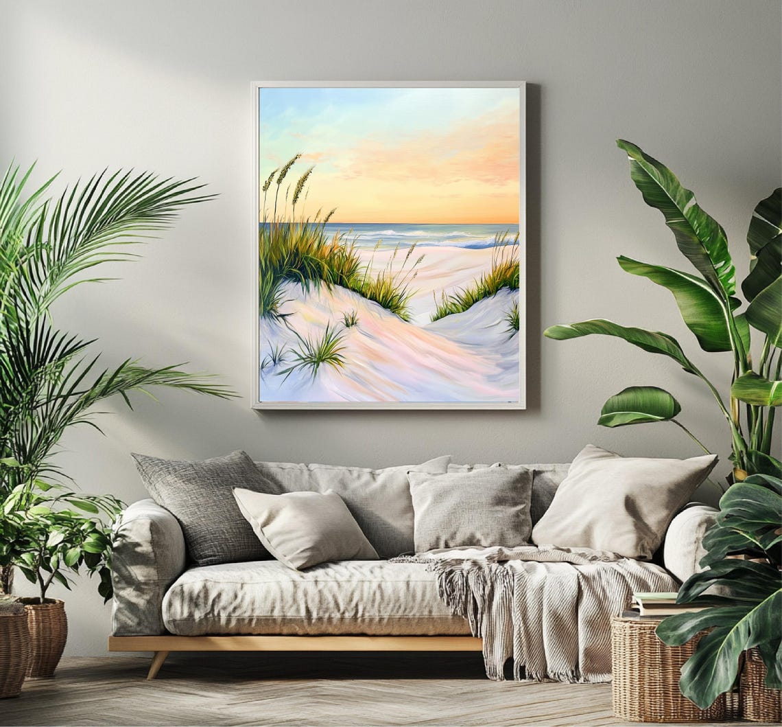 Beach Sand Dunes Sea Grass Sunset Ocean Waves Coastal Art Poster - Image 4
