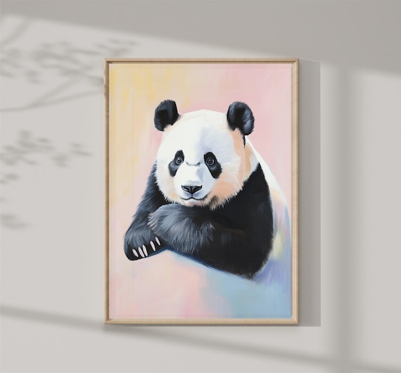 Cute Panda Bear Resting Paws Pastel Background Wildlife Poster