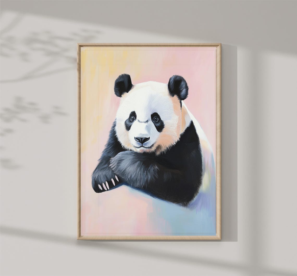 Cute Panda Bear Resting Paws Pastel Background Wildlife Poster