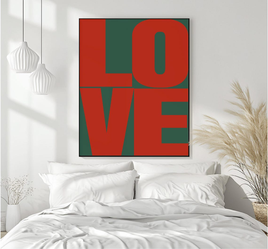 Vivid Love Stacked Red Typography Forest Green Modern Wall Art - Image 5