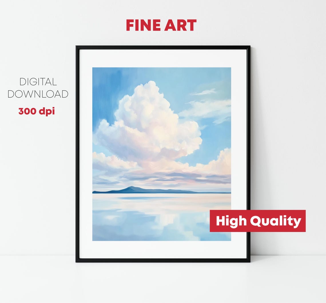 Billowing Clouds Over Calm Sea Distant Mountains Skyscape Poster - Image 2
