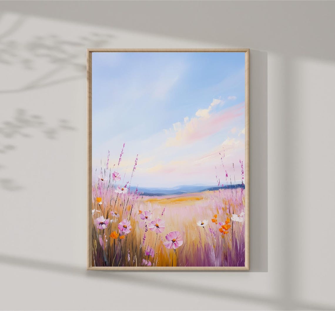 Picture Of Field Of Flowers In Pastel Colors Art Print With Flower Landscape Flower Meadow Home Decor