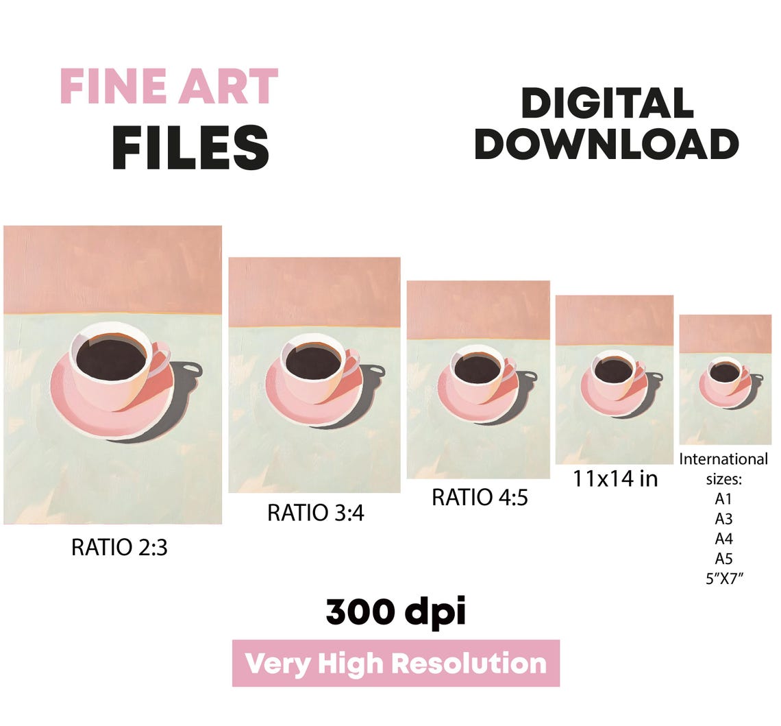 Pink Cup Of Black Coffee On Saucer Pastel Kitchen Drink Art Poster - Image 5
