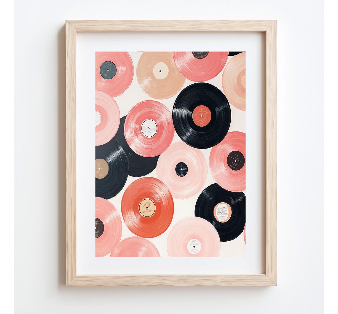 Vinyl Records Painting Pink Black Cream Music Collector Wall Art - Image 3