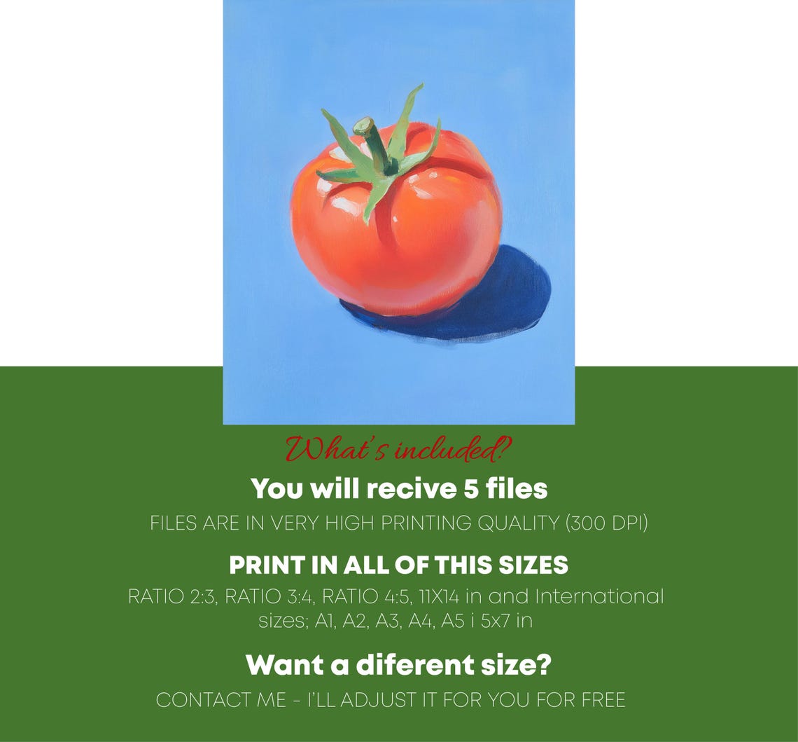 Ripe Red Tomato Still Life Painting Blue Background Kitchen Poster - Image 4