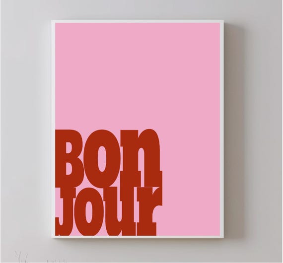 Bonjour Wall Art Retro Aesthetic Poster Western Wall Art Apartment Decor Pink Vertical Print Dorm Room Decor