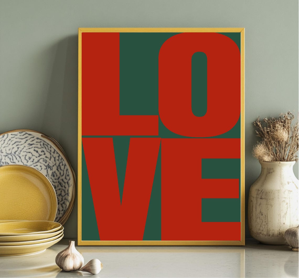 Vivid Love Stacked Red Typography Forest Green Modern Wall Art - Image 3