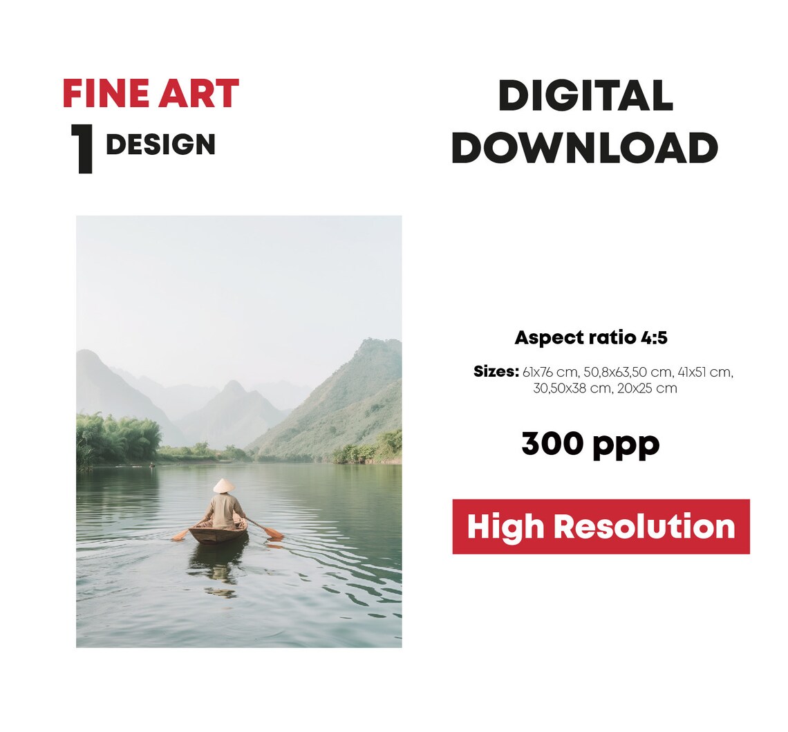Vietnam River Rowboat Misty Green Mountains Serene Travel Poster - Image 3