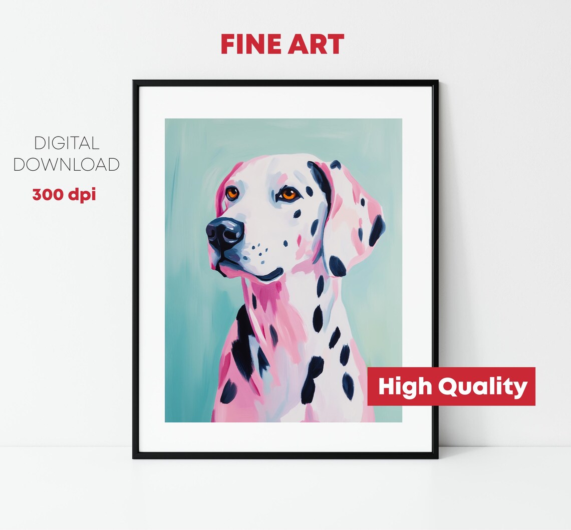 Dalmatian Dog Portrait Pink Pop Art Style Cute Puppy Wall Art Print - Image 2