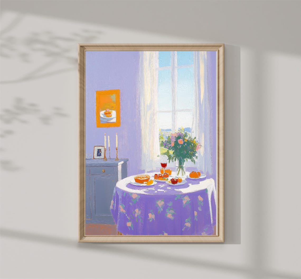 Lavender Dining Room Breakfast Window Sunlit Interior Painting Poster