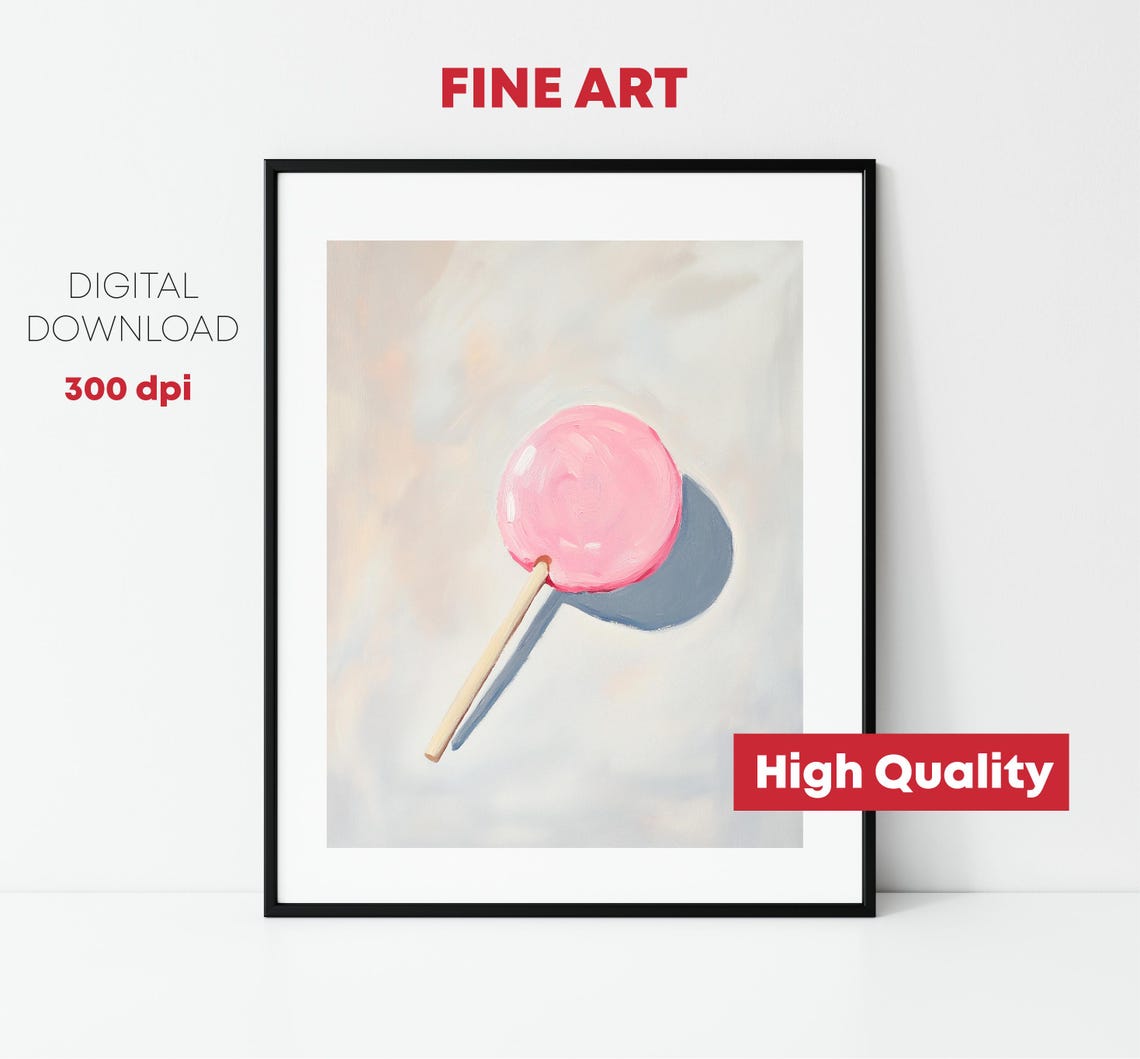 Pink Lollipop Minimalist Pastel Candy Sweet Treat Kitchen Art Print - Image 2