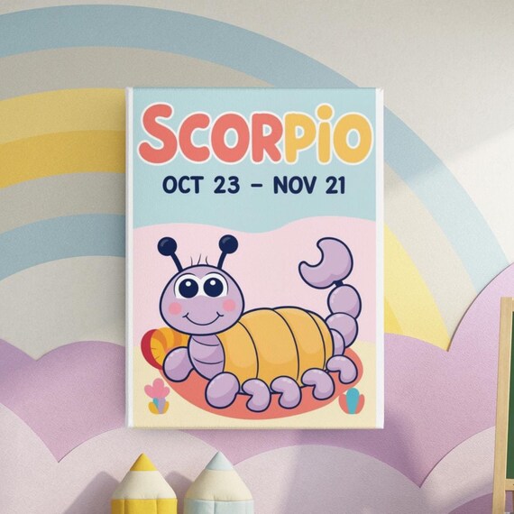 Scorpio Zodiac Nursery Print Cute Cartoon Scorpion Star Sign Kids Room