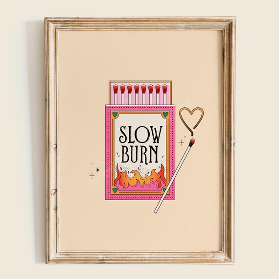 Slow Burn Matchbox Illustrated Book Lovers Romance Trope Poster