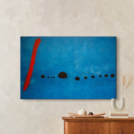 Joan Miro Blue II Red Stroke Minimalist Abstract Blue Art Poster