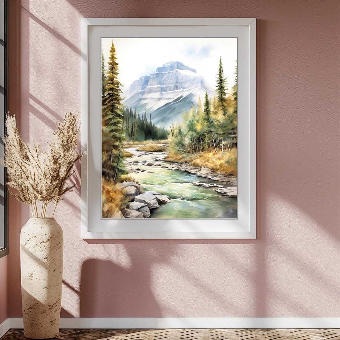 Banff National Park Stream Pine Forest Watercolor Mountain Art Print - Image 5