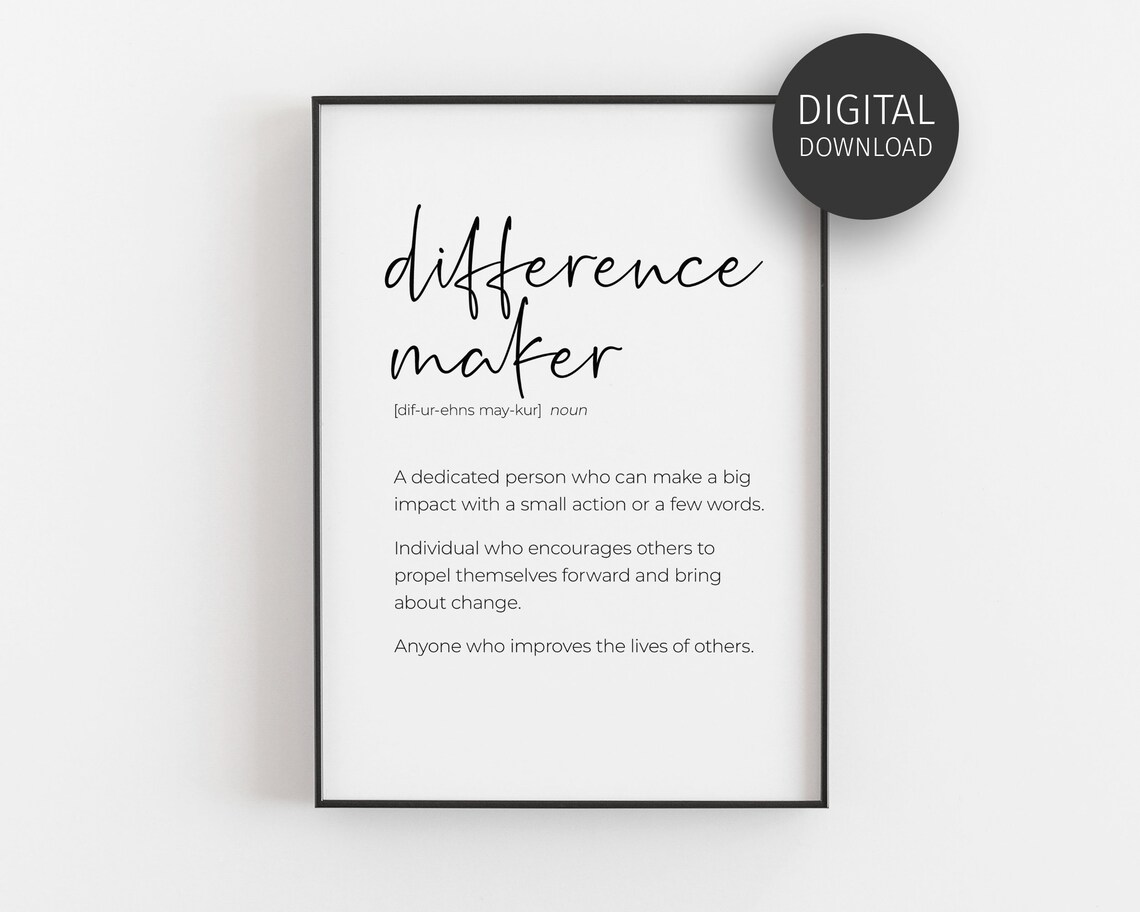Difference Maker Definition Art Print, New Teacher Gift