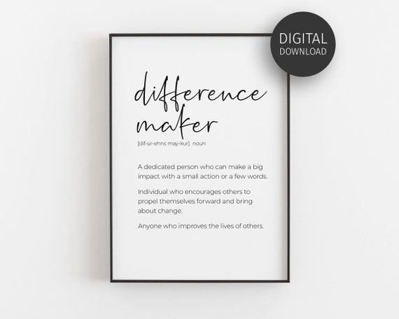 Difference Maker Definition Art Print, New Teacher Gift