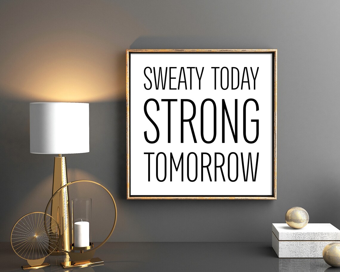 Sweaty Today Strong Tomorrow Gym Motivation Print Workout Fitness Decor - Image 2