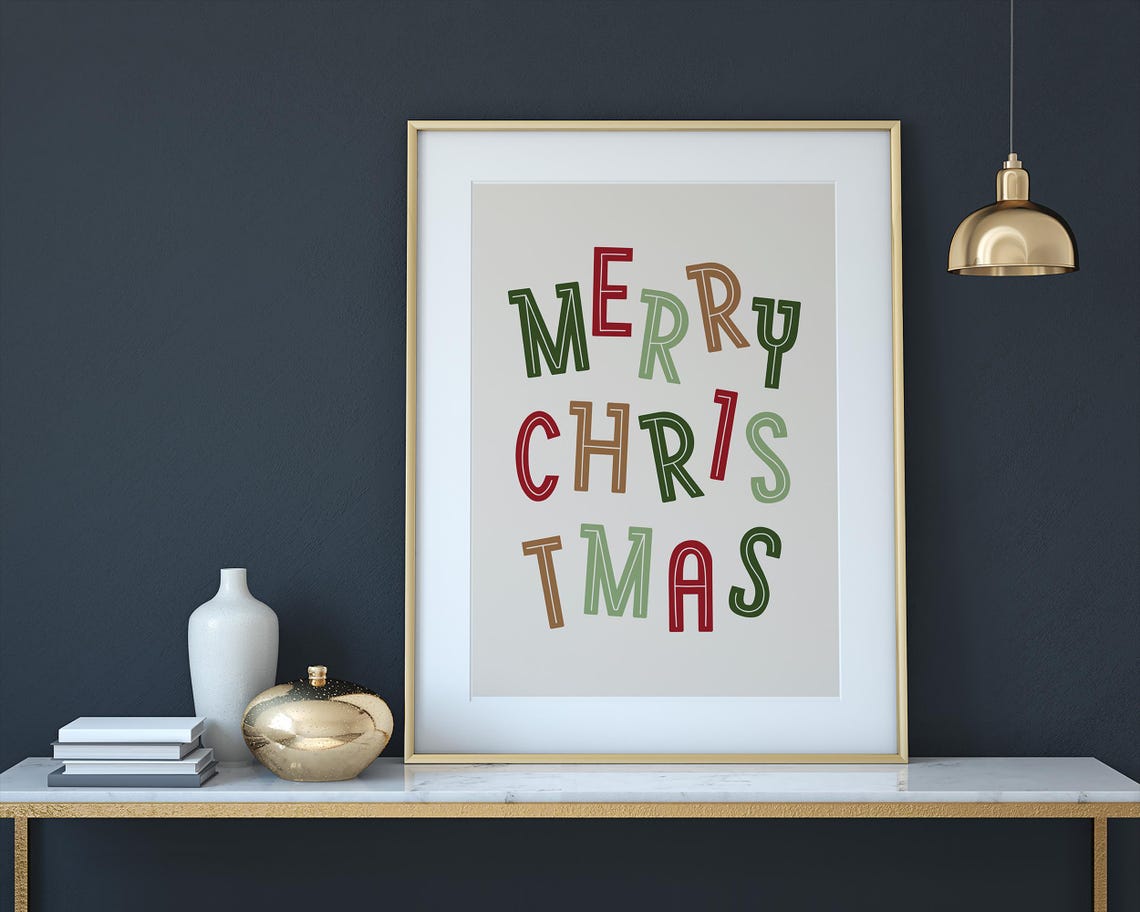 Merry Christmas Classic Retro Colorful Lettering Holiday Wall Art - Image 3