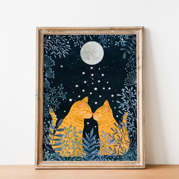 Artistic Cat Art Wall Orange Painting Pet Portrait Ginger Print Animal Illustration Lover Gift Home Decor