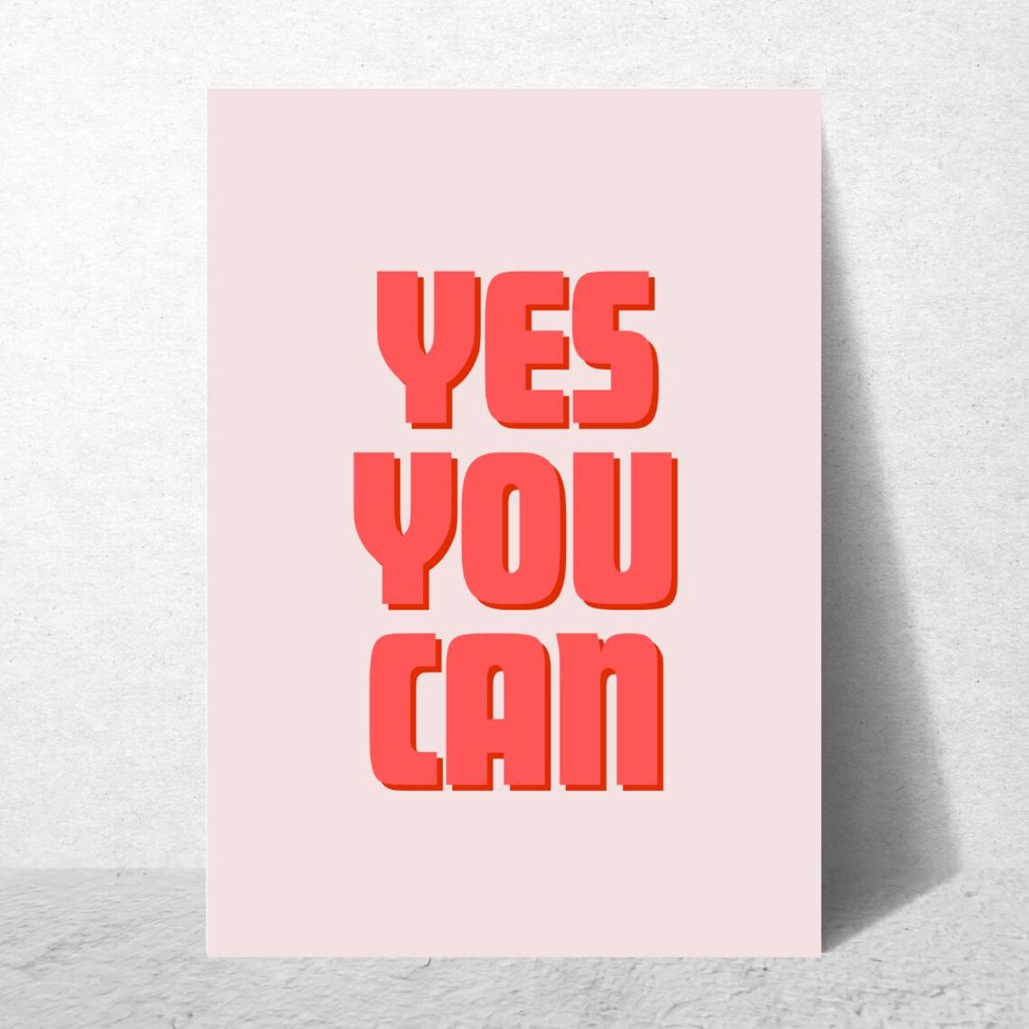 Yes You Can Coral Retro Typography Blush Pink Bold Quote Poster - Image 3