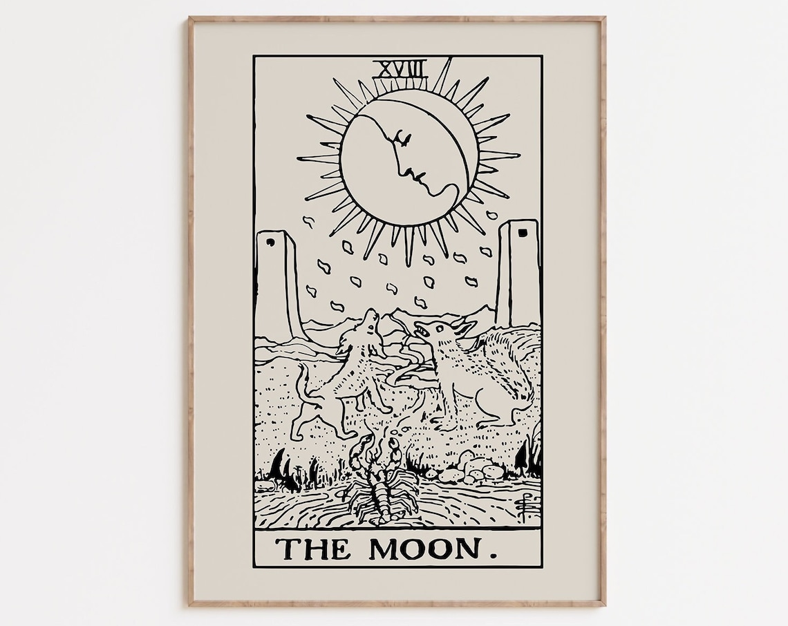 The Moon Tarot Card, Boho Celestial Art Print