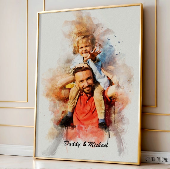 Fathers Day Gift Personalised Watercolor Portrait Gift For Father Dad Him Granddad Birthday Gift For Dad Gift From Wife Gifts For Father