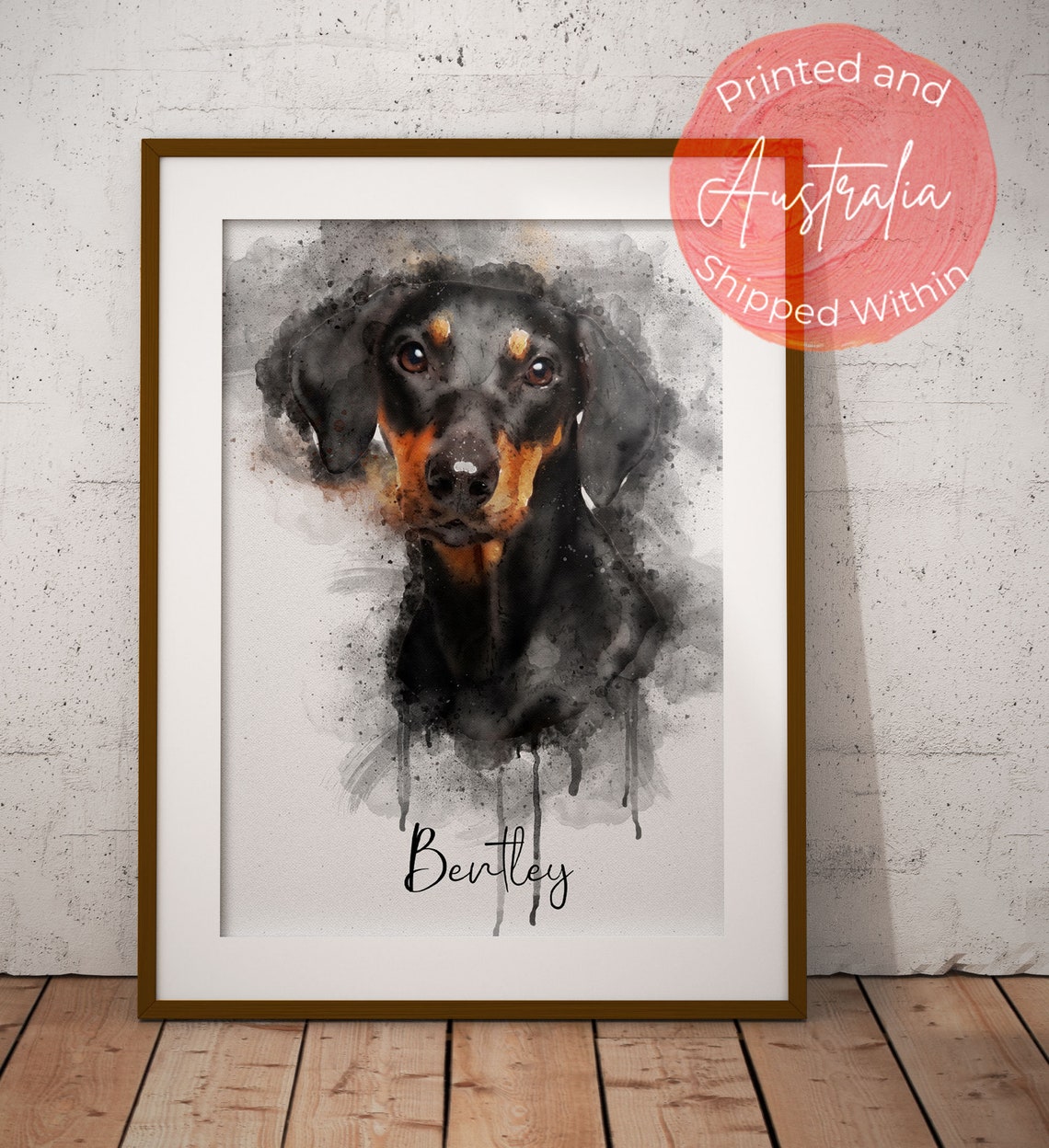 Black and Tan Dachshund Watercolour Pet Portrait Named Bentley Poster