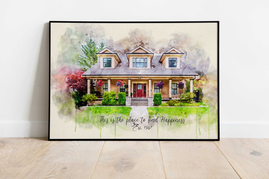 Red Sided House Watercolour Portrait Blessed Home Memories Text Poster - Image 3