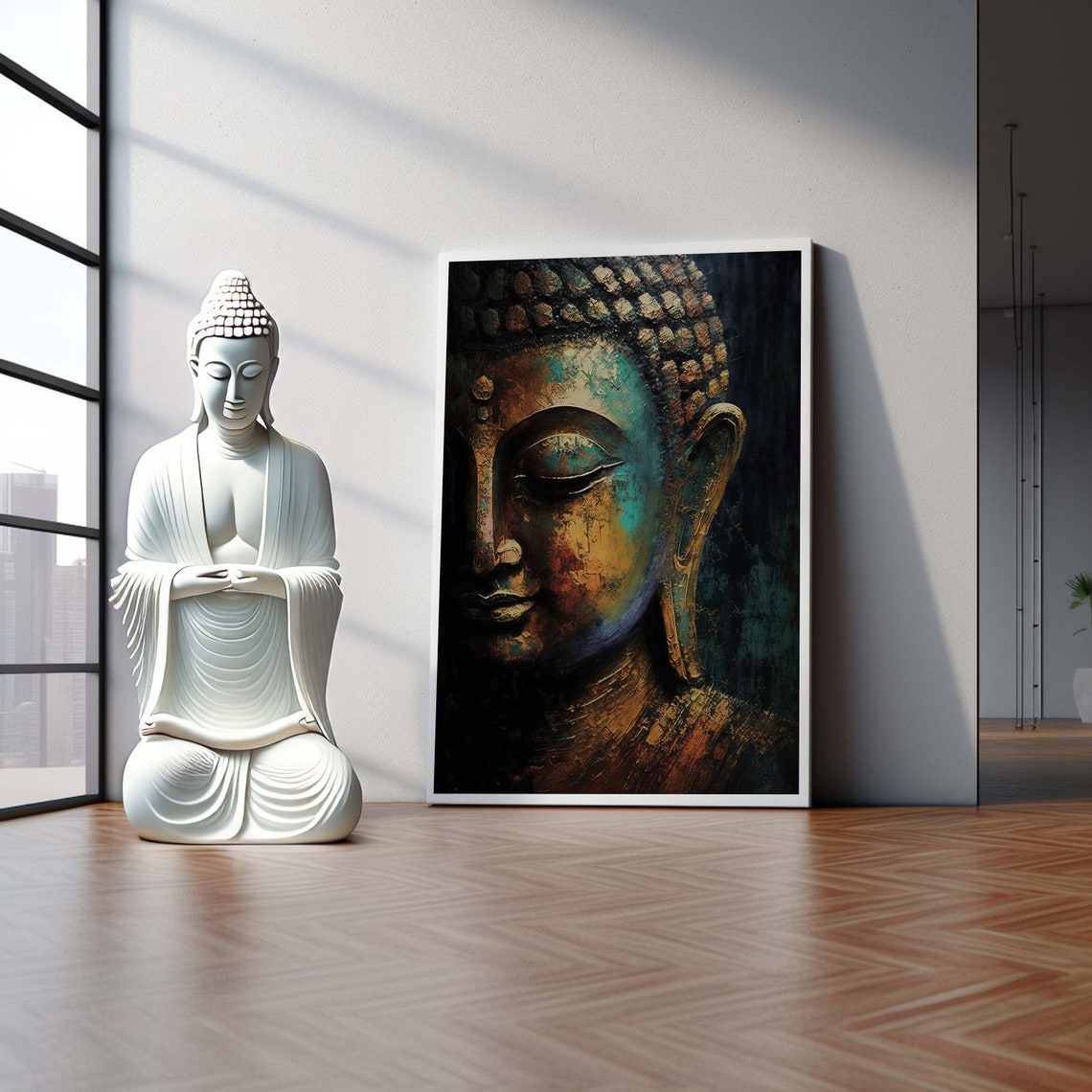 Abstract Buddha Canvas Art Colorful Face Painting Spiritual Wall Decor Modern Zen Framed Artwork Ready To Hang