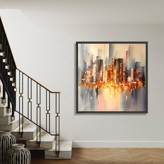Modern Abstract Cityscape Canvas Urban Skyline Wall Art Colorful City Lights Painting Contemporary Home Decoration Gift Decor