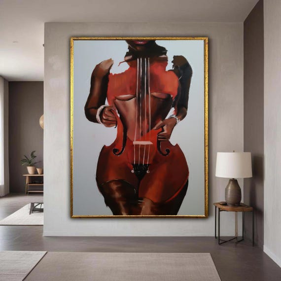 Abstract Female Silhouette Violin Canvas Musical Instrument Art Contemporary Body Modern Wall Decoration Gift Home Decor