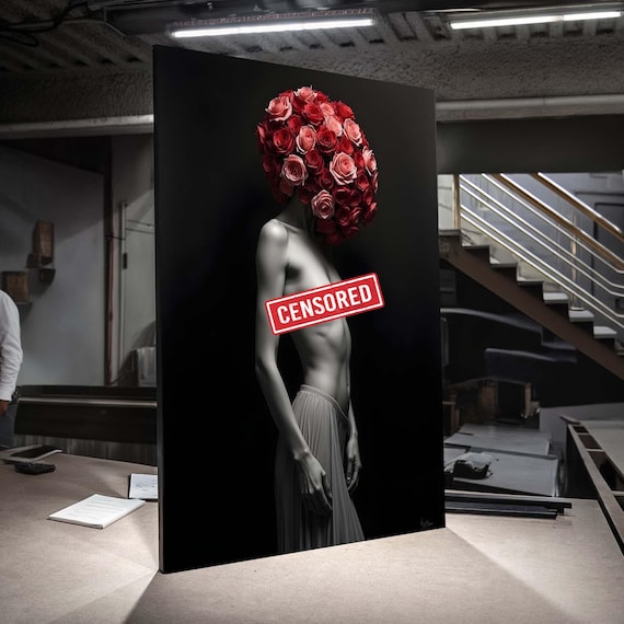 Surreal Woman Rose Bouquet Head Floral Fantasy Art Poster Home Decor