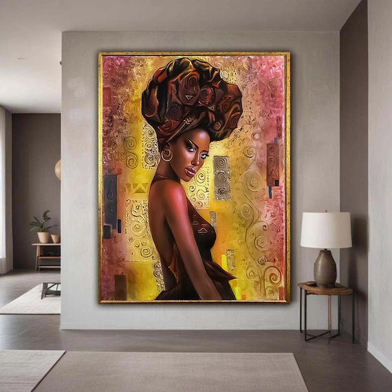 Elegant African Woman Golden Headwrap Bold Abstract Portrait Poster