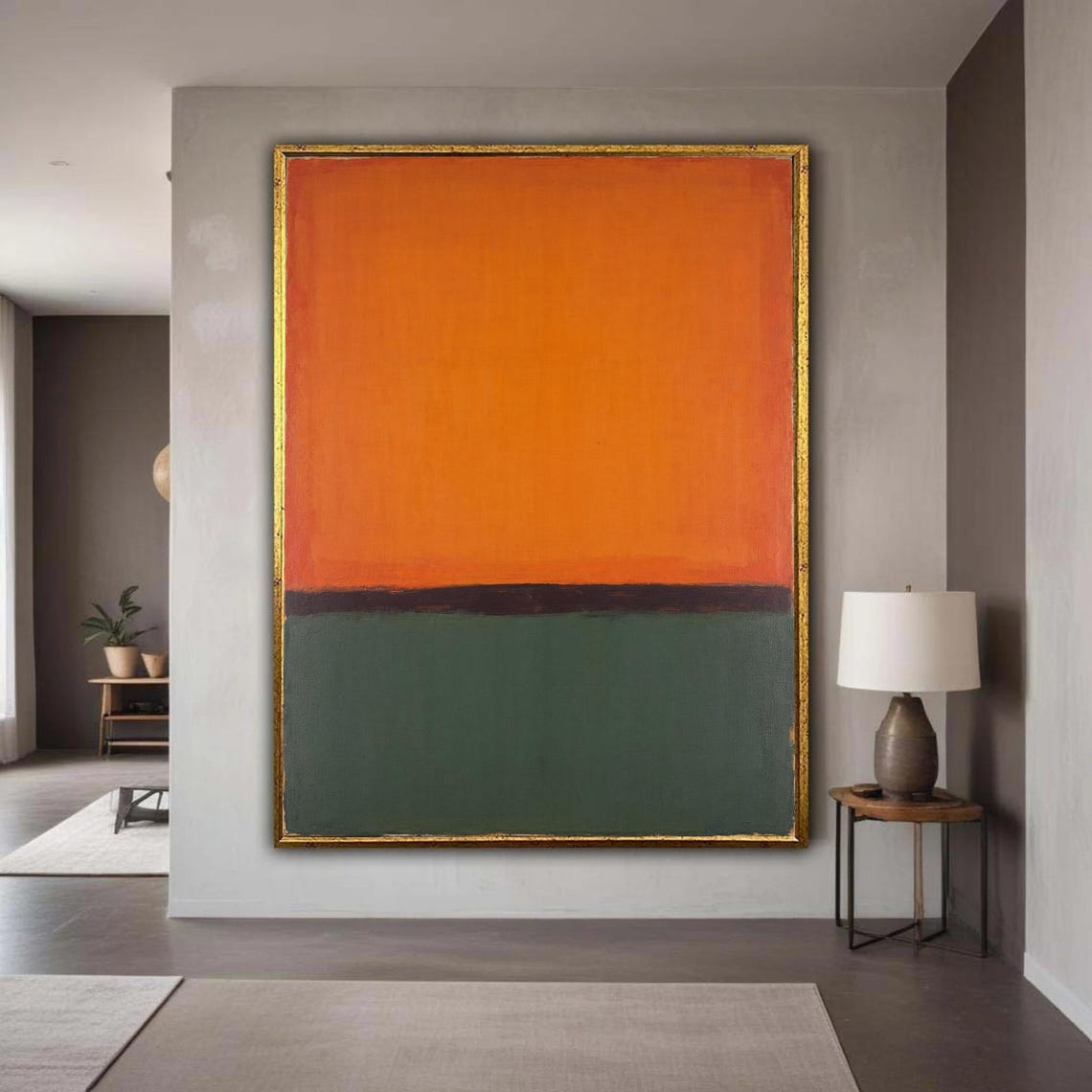 Bright Orange and Olive Green Abstract Color Block Rothko Style Poster