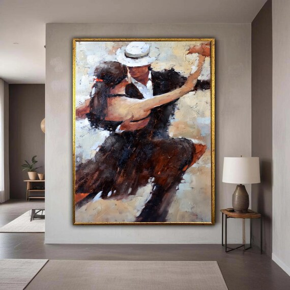 Passionate Tango Dance Couple Canvas Romantic Wall Art Abstract Painting Ballroom Decor Gift Home