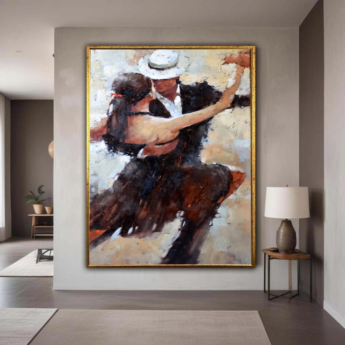 Passionate Tango Embrace White Hat Textured Romantic Dance Poster
