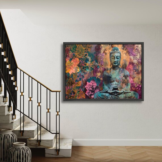 Serene Buddha Meditation Canvas Wall Art Abstract Floral And Mandala Design Spiritual Home Decoration Zen Inspired Gift Decor