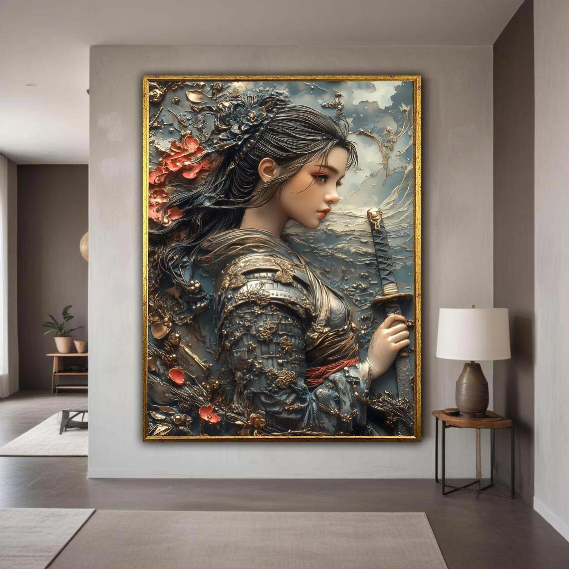 Female Samurai Warrior Art Print, Japanese Armor