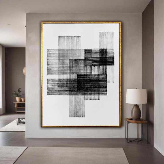 Minimalist Black And White Abstract Lines Canvas Modern Geometric Wall Art Contemporary Home Decoration Linear Gift Decor