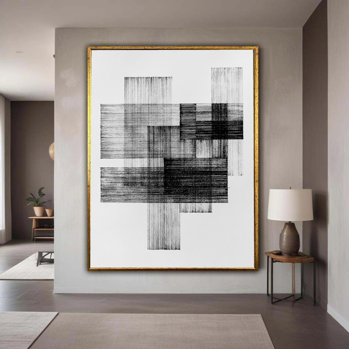 Minimalist Black And White Abstract Lines Canvas Modern Geometric Wall Art Contemporary Home Decoration Linear Gift Decor