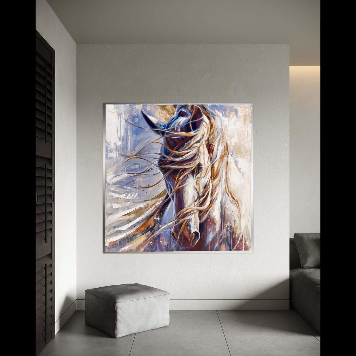 Abstract White Horse Portrait Flowing Mane Dynamic Art Poster