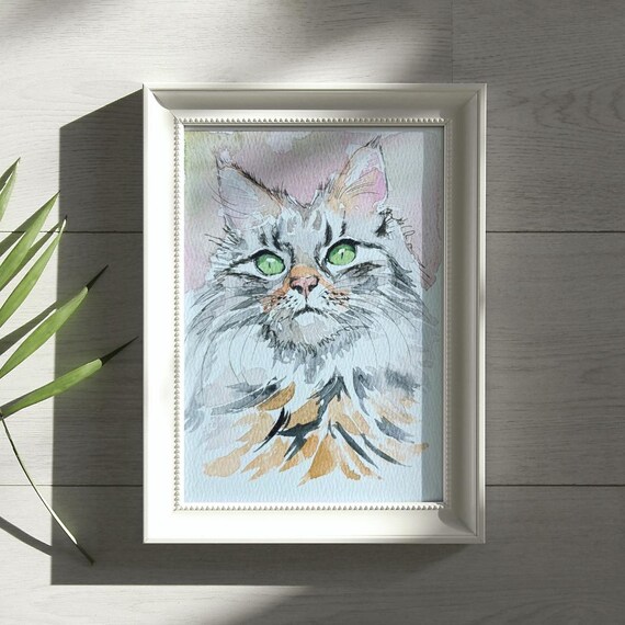 Watercolor Cat Portrait, Original Artwork